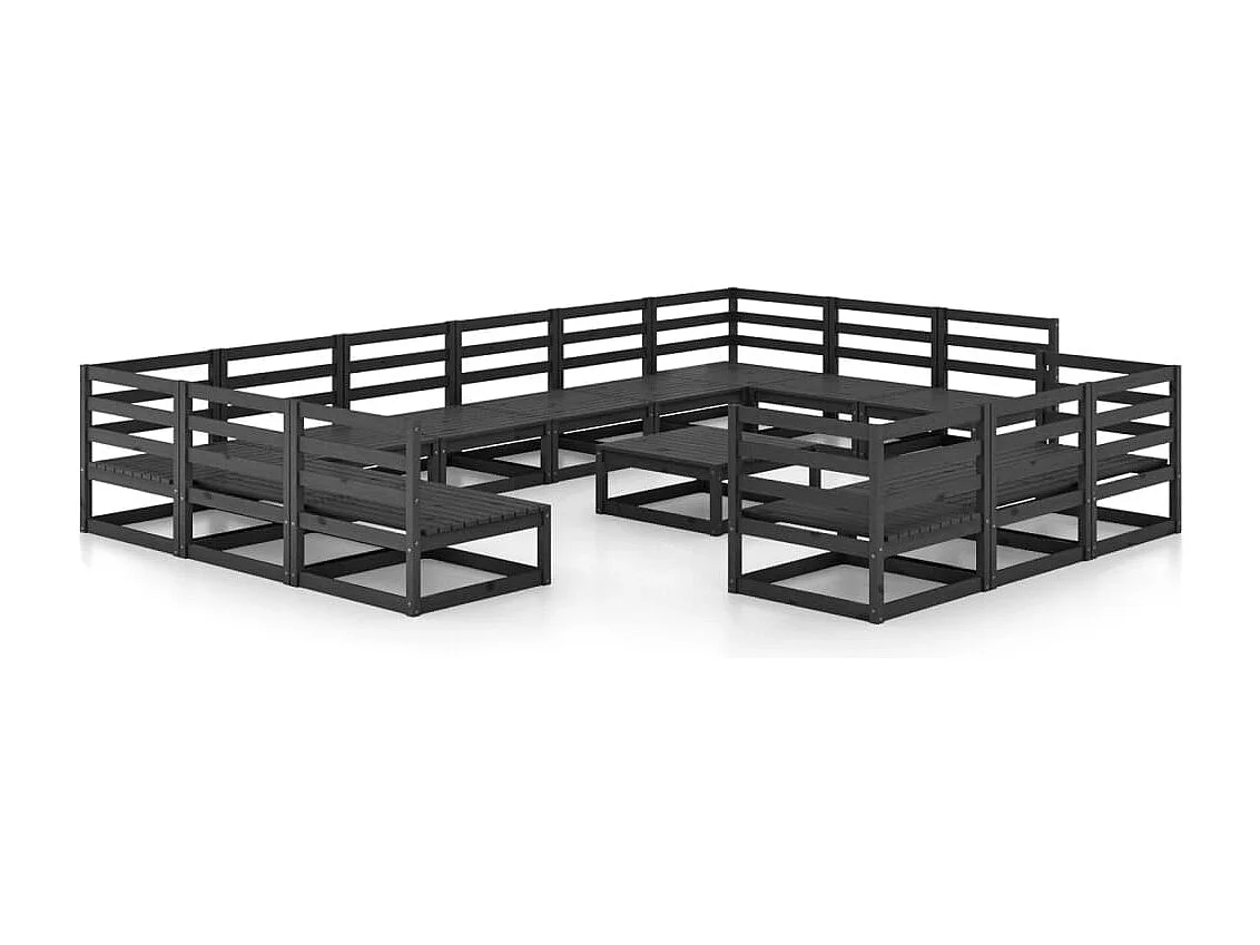 Salon de jardin 14 pcs bois de pin massif