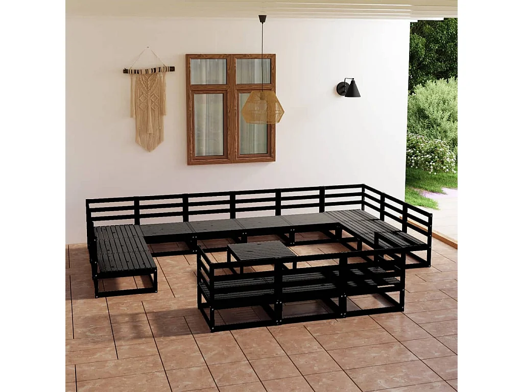 Salon de jardin 14 pcs bois de pin massif