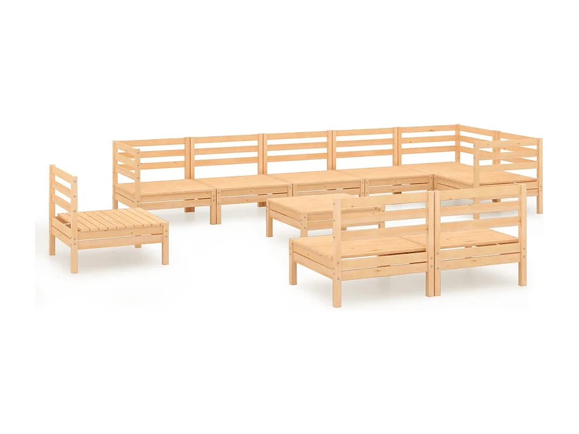 Salon de jardin 10 pcs Bois de pin massif