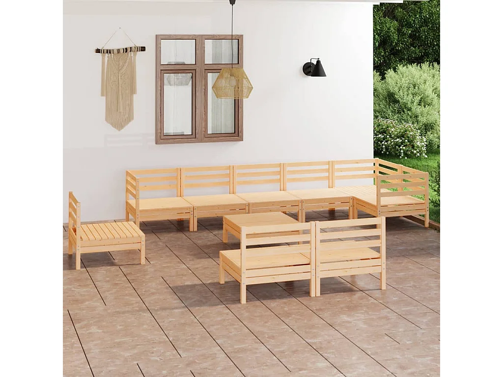 Salon de jardin 10 pcs Bois de pin massif
