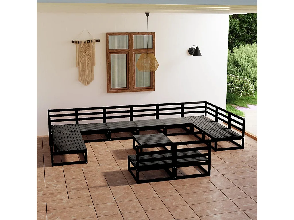 Salon de jardin 13 pcs bois de pin massif