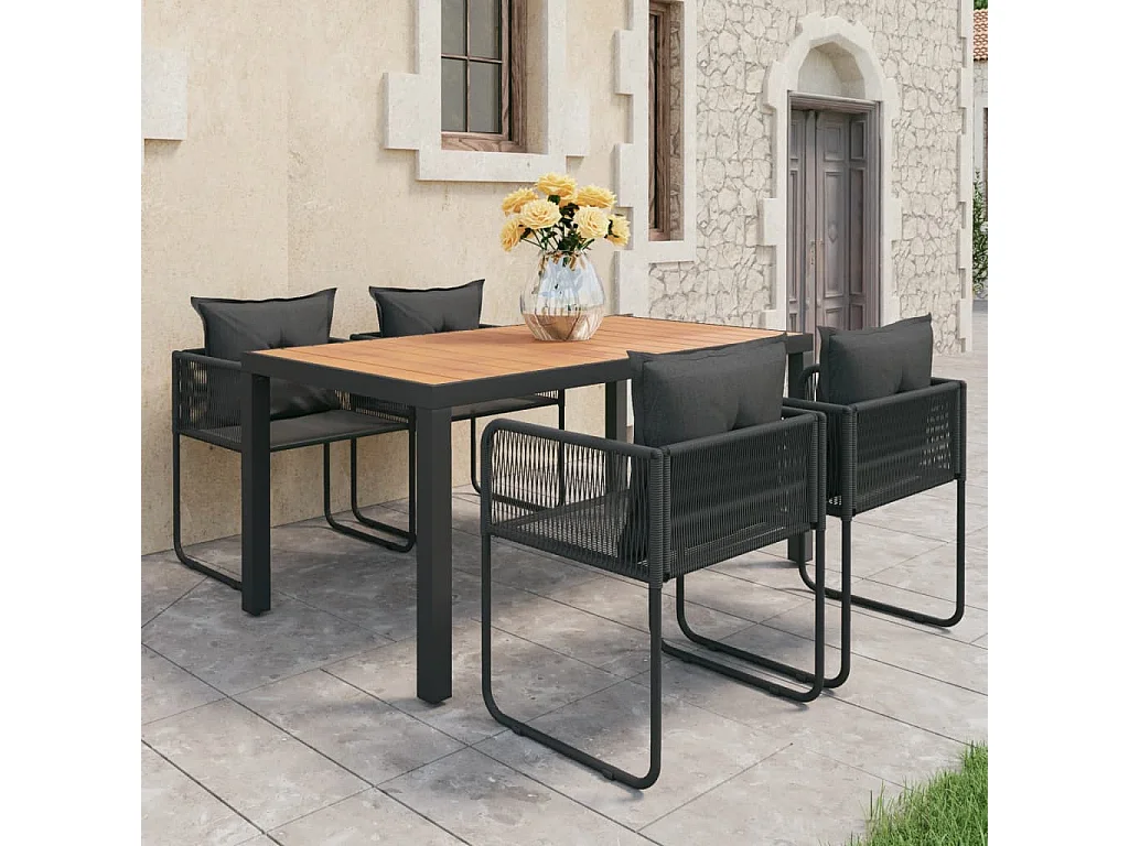 Tuinmeubelen 5 stuks PVC Hars vlechtwerk Zwart en bruin