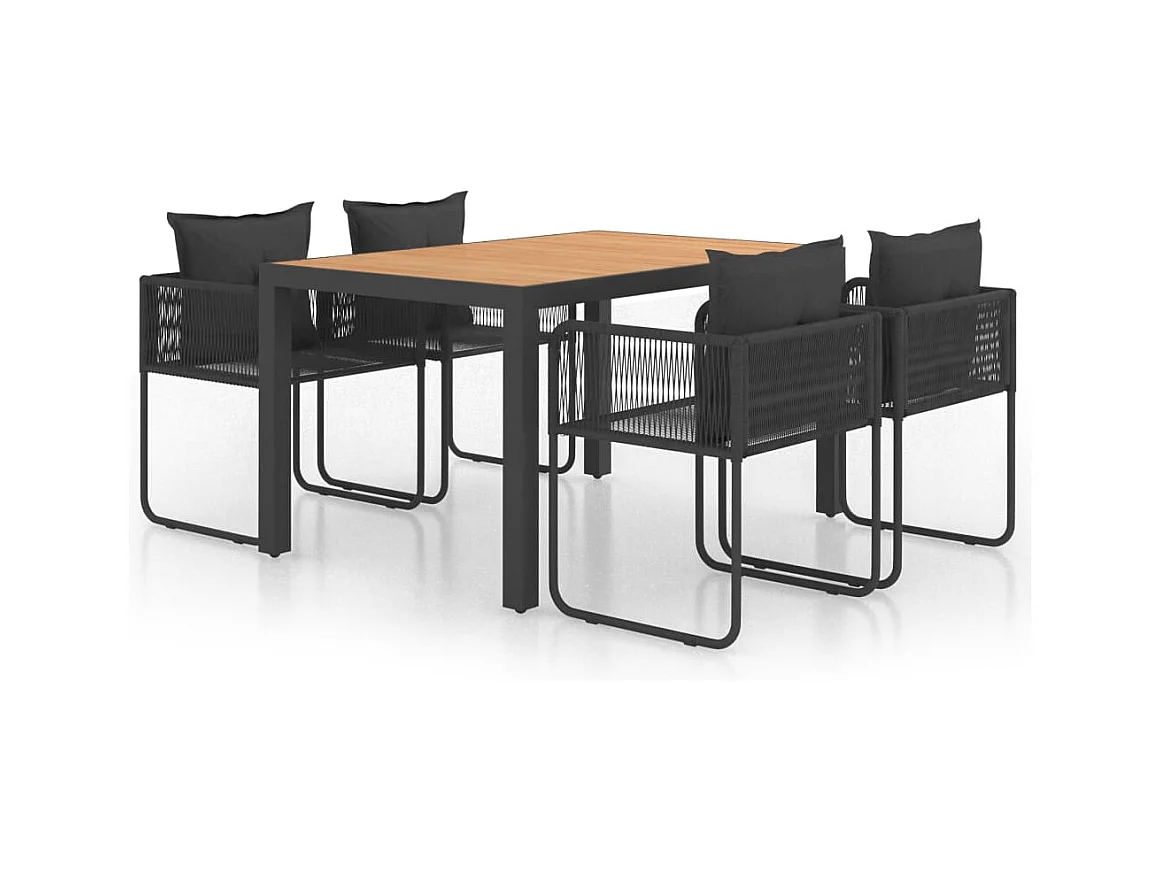 Salon de jardin 5 pcs PVC Résine tressée Noir et marron
