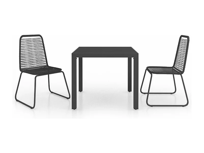 Salon de jardin 3 pcs Rotin PVC Noir