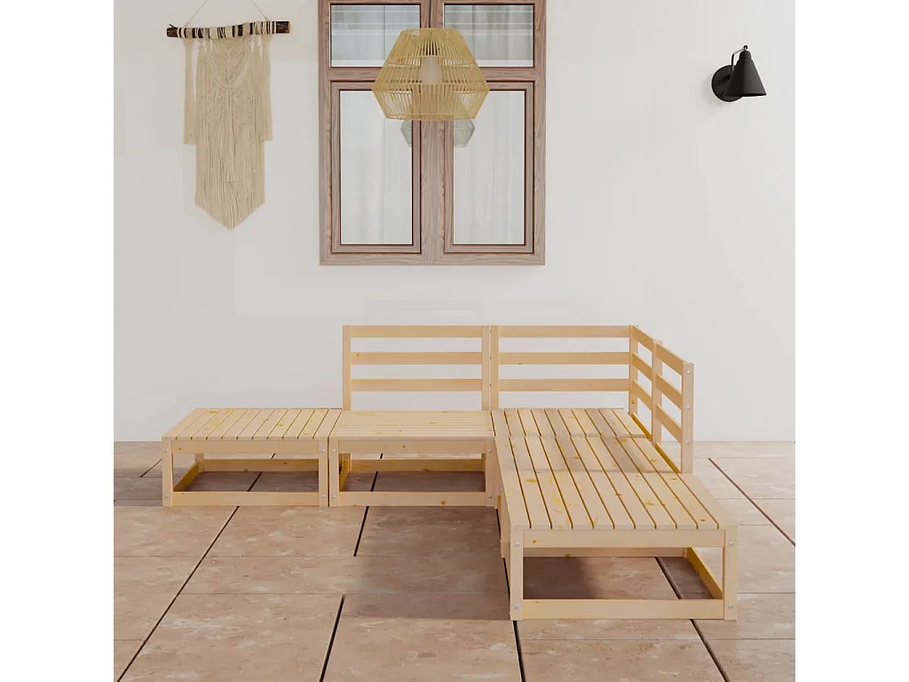 Muebles de jardín 5 piezas Madera maciza de pino.