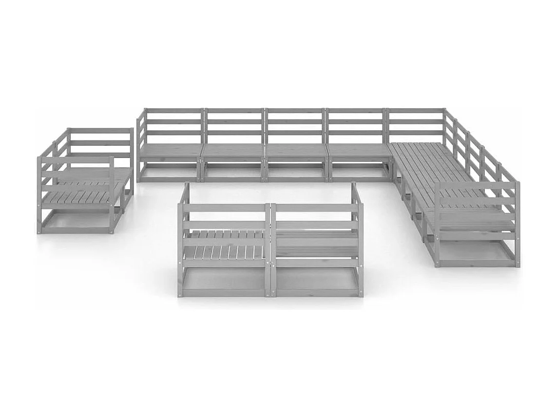 Salon de jardin 13 pcs bois de pin massif