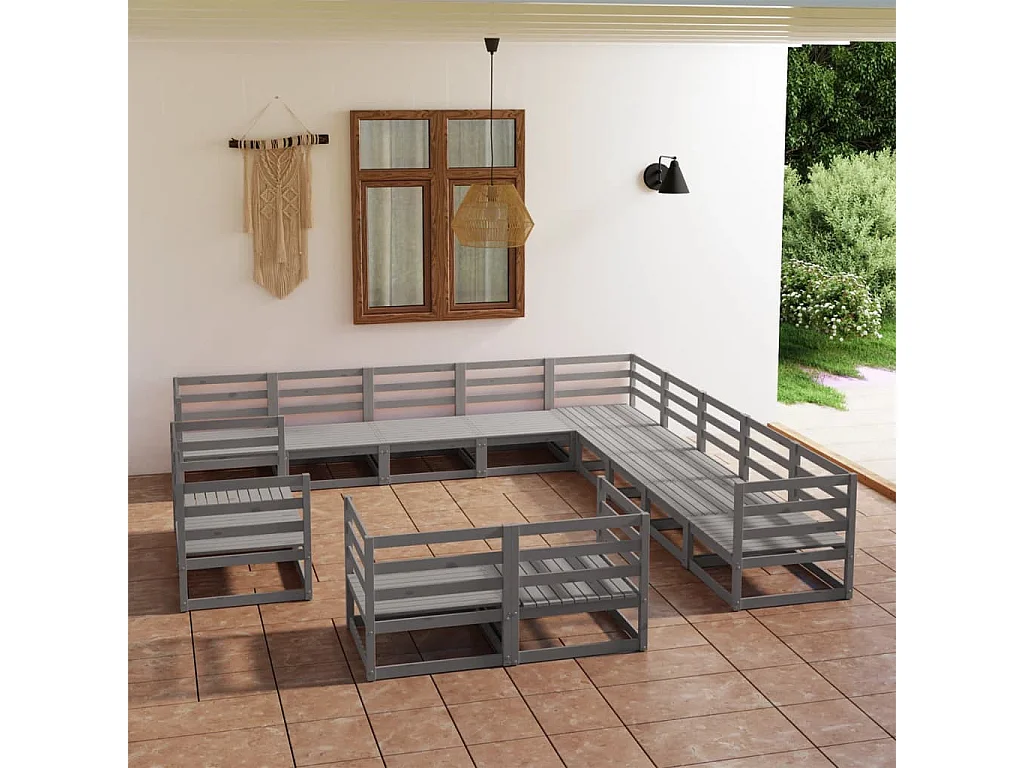 Salon de jardin 13 pcs bois de pin massif