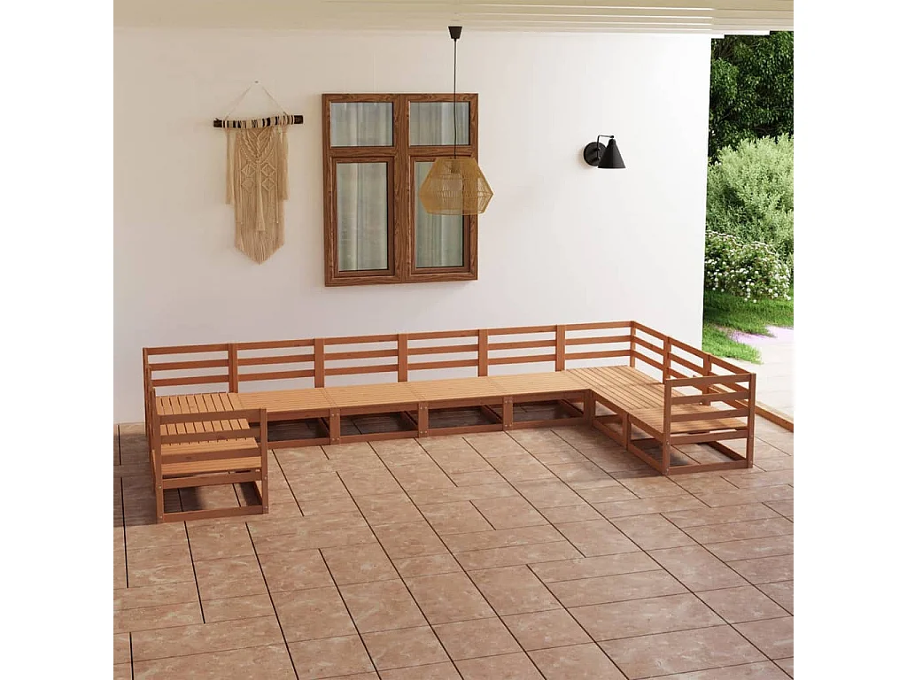 Salon de jardin 10 pcs bois de pin massif