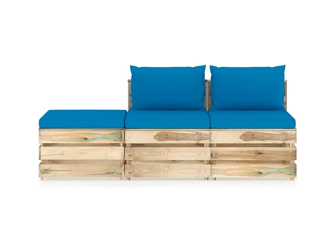 Salon de jardin 3 pcs avec coussins Bois imprégné de vert