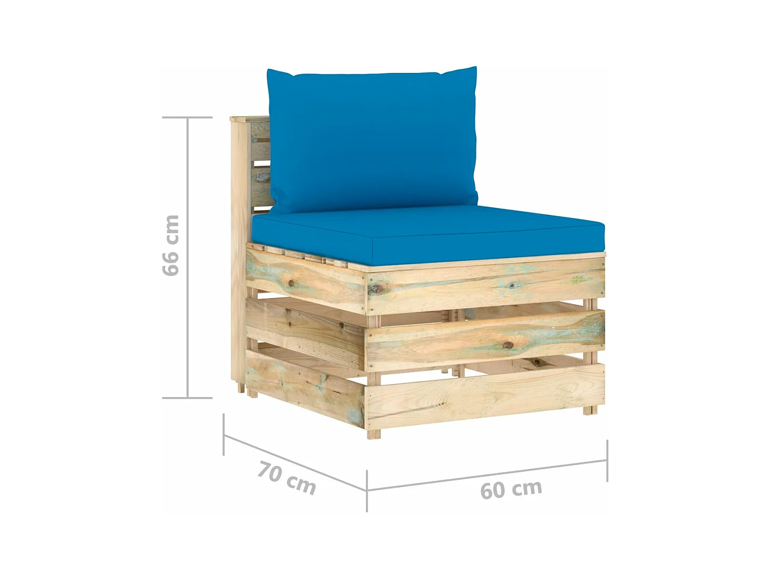 3 Stück Gartenmöbel mit Kissen. Mit Grün imprägniertes Holz
