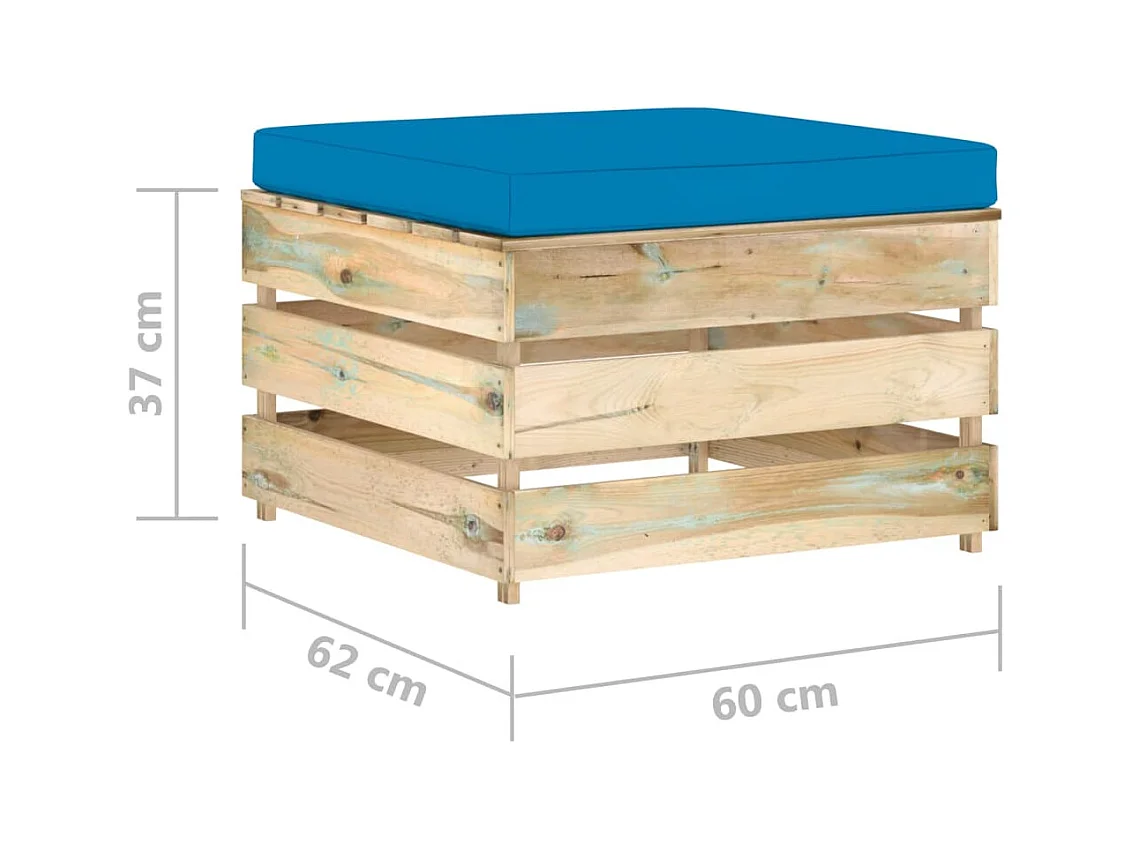 3 Stück Gartenmöbel mit Kissen. Mit Grün imprägniertes Holz