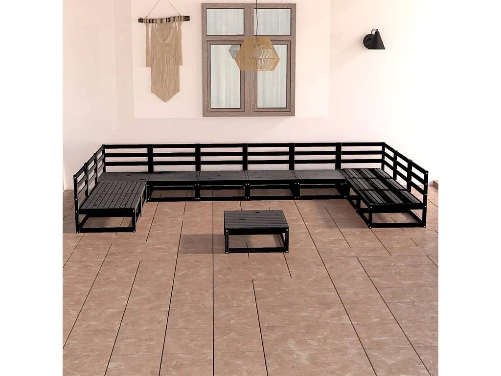 Salon de jardin 11 pcs bois de pin massif
