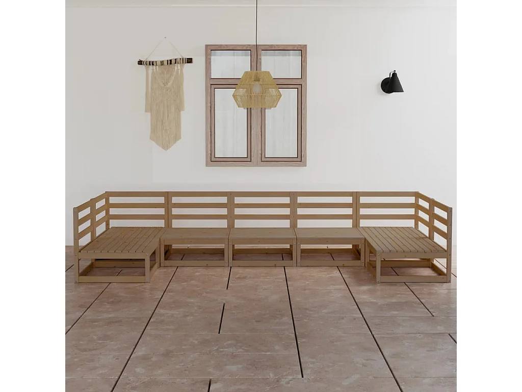 Salon de jardin 7 pcs bois de pin massif
