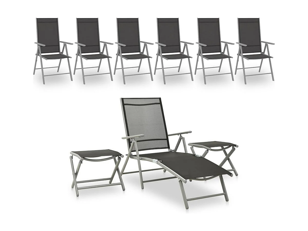 Salon de jardin 9 pcs Noir et argenté