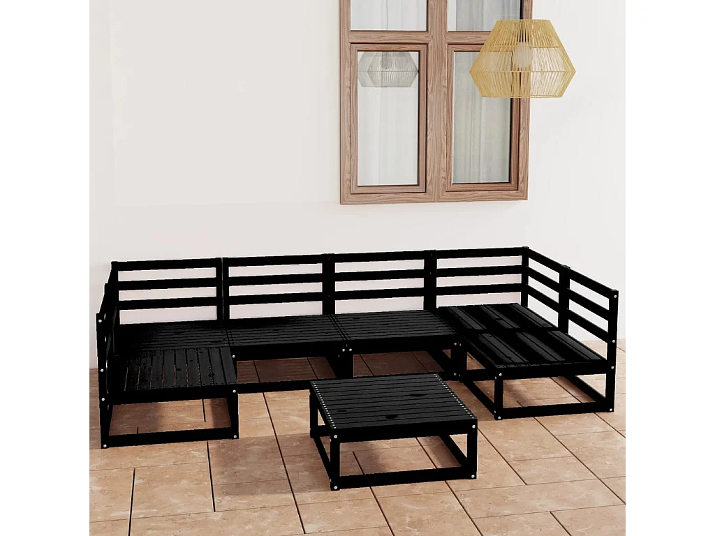 Salon de jardin 7 pcs bois de pin massif