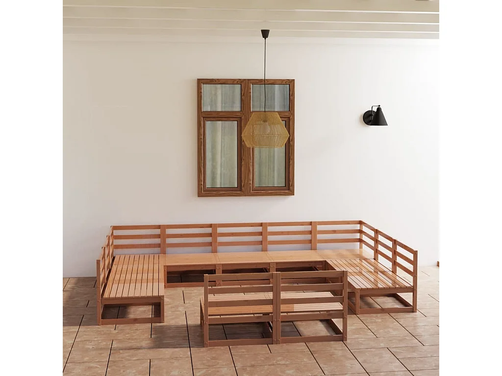 Salon de jardin 11 pcs bois de pin massif