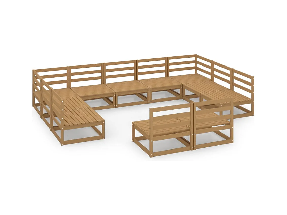 Salon de jardin 11 pcs bois de pin massif