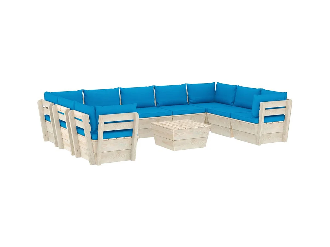 Salon de jardin palette 10 pcs avec coussins épicéa imprégné