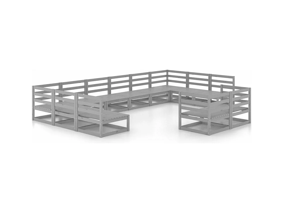Salon de jardin 12 pcs bois de pin massif