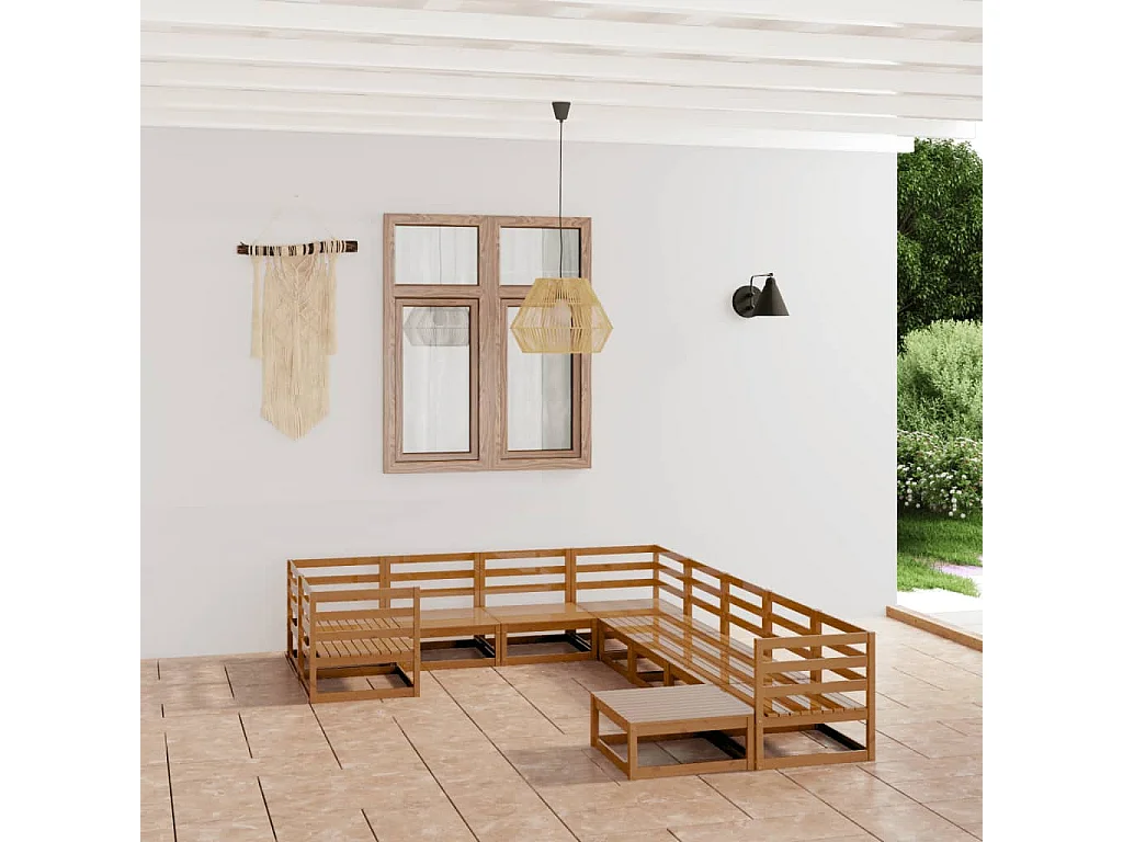 Salon de jardin 10 pcs bois de pin massif