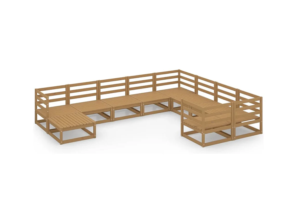 Salon de jardin 10 pcs bois de pin massif