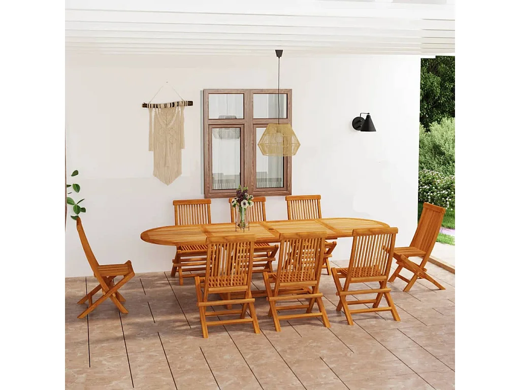 Salon de jardin 9 pcs Bois de teck massif