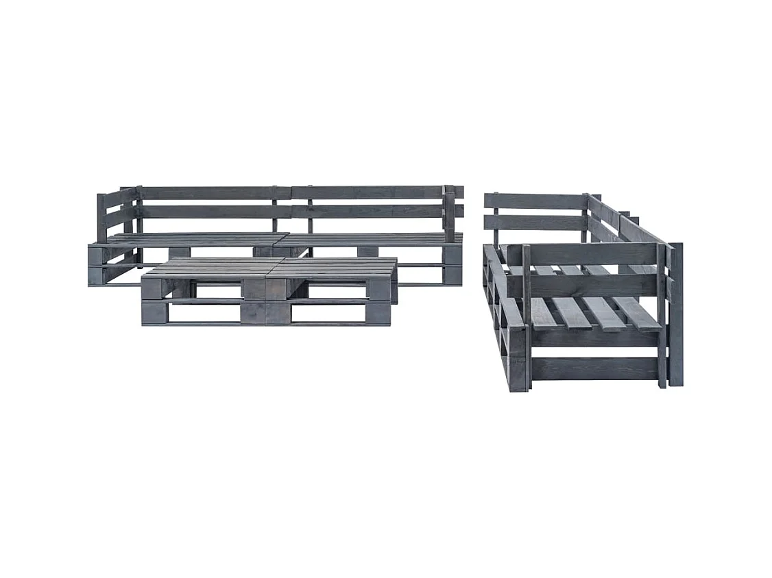 Salon de jardin palette 6 pcs Bois Gris