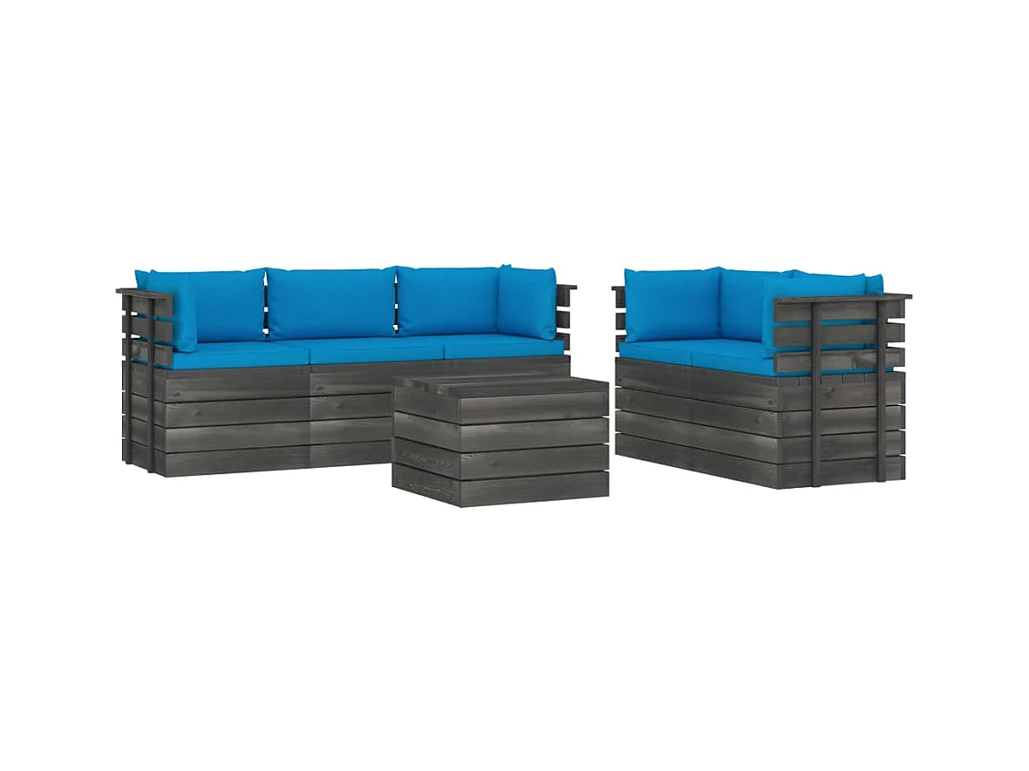 Salon palette de jardin 6 pcs avec coussins Bois de pin massif