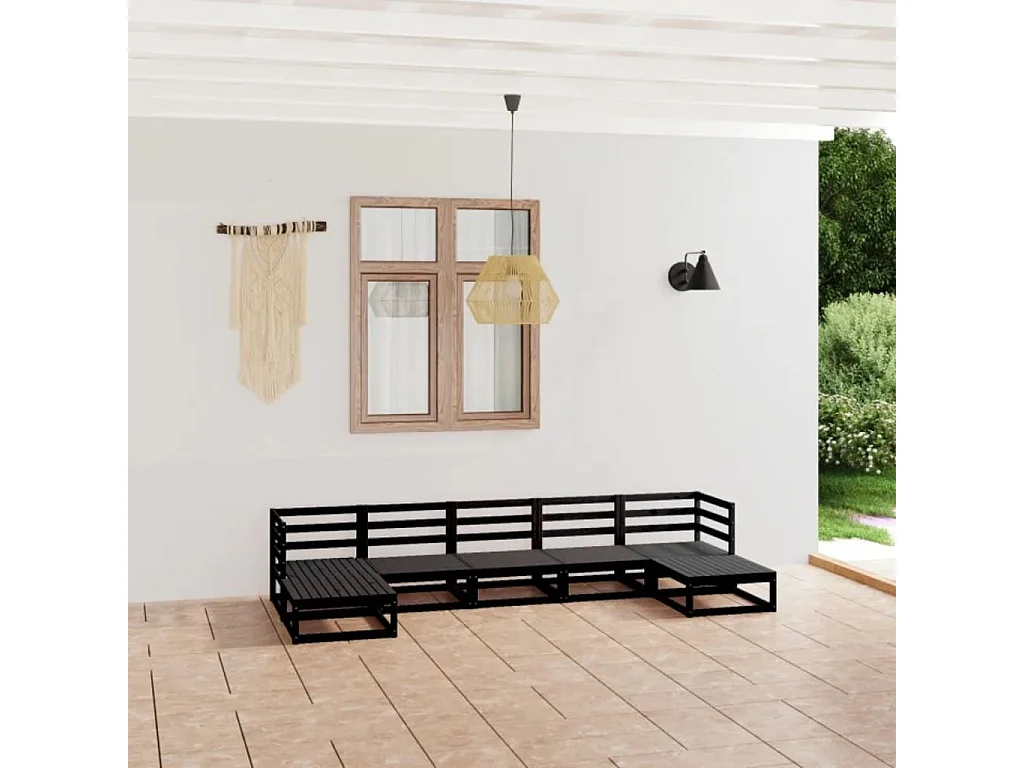 Salon de jardin 7 pcs bois de pin massif