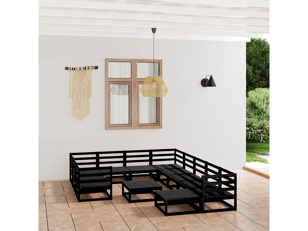 Salon de jardin 12 pcs bois de pin massif