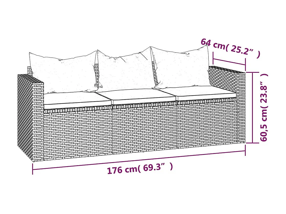 Muebles de jardín Mimbre de resina negro