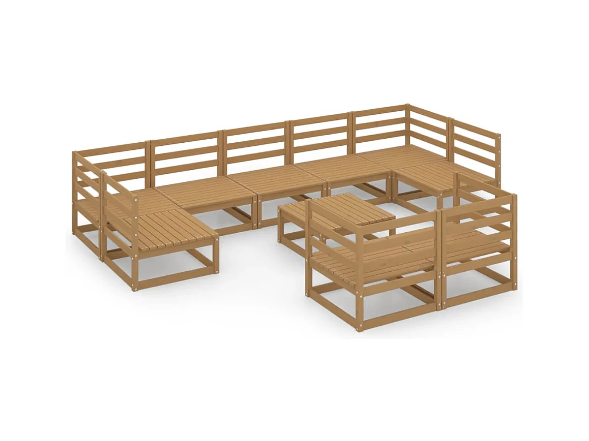 Salon de jardin 10 pcs bois de pin massif