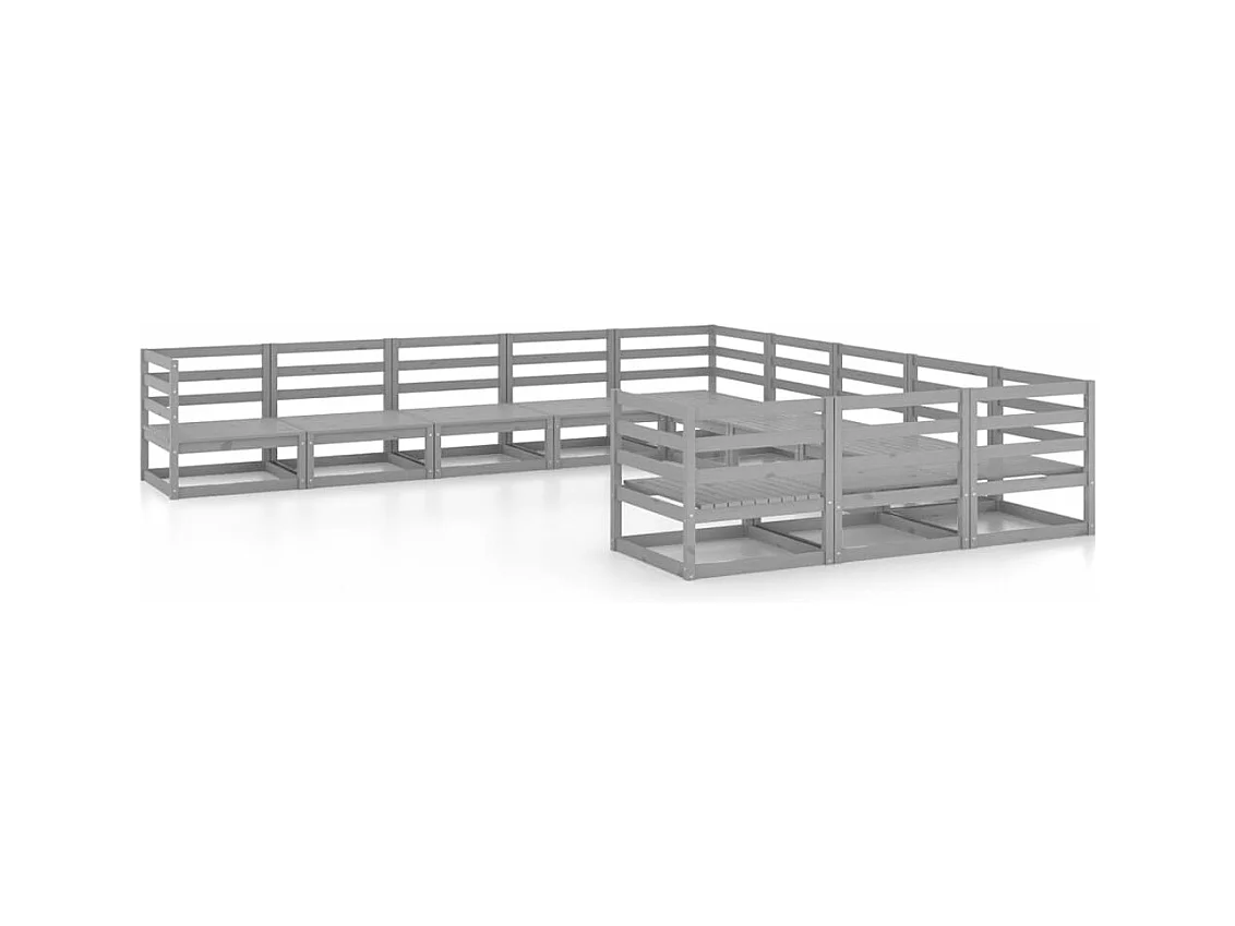 Salon de jardin 11 pcs bois de pin massif