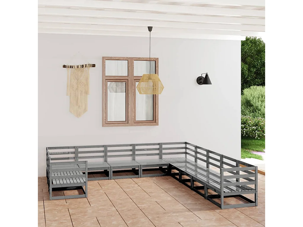 Salon de jardin 11 pcs bois de pin massif