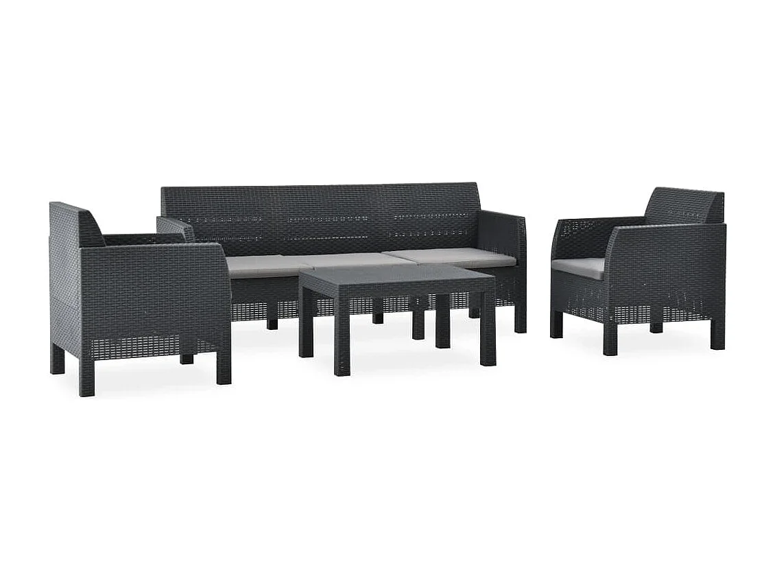 Mobili da giardino 4 pezzi con cuscini in PP Rattan Antracite