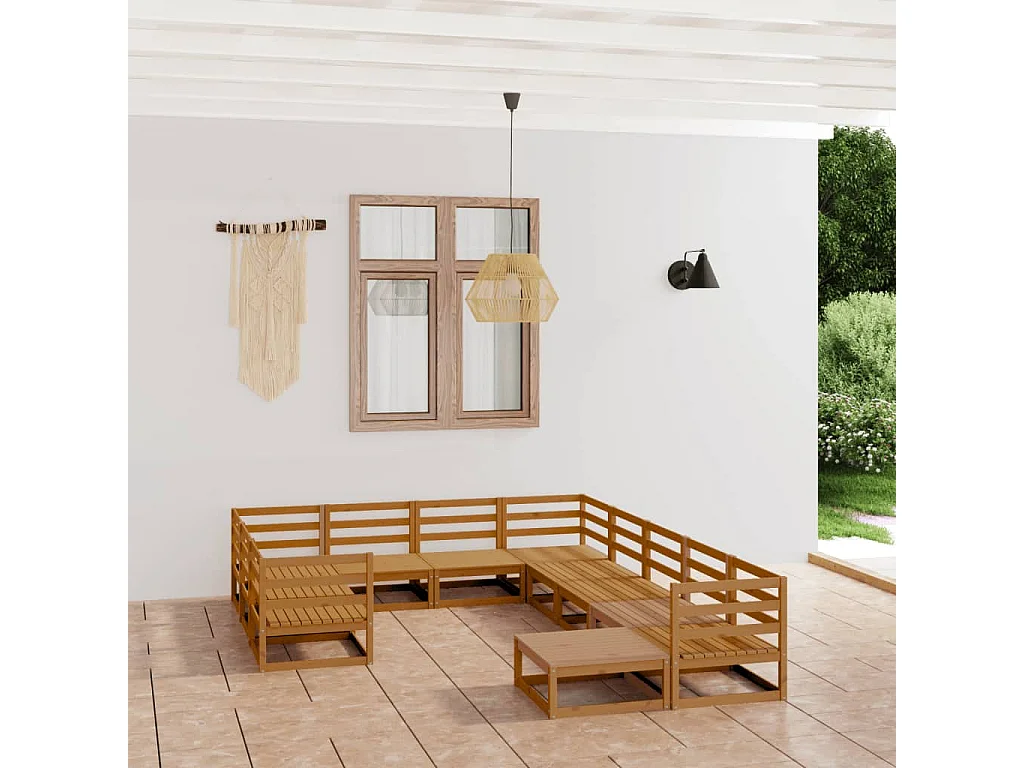 Salon de jardin 11 pcs bois de pin massif