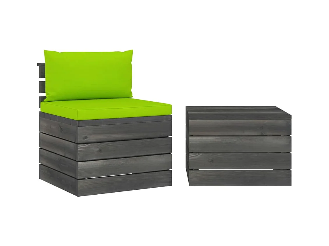 2 stuks tuinpalletlounge met kussens Massief grenenhout