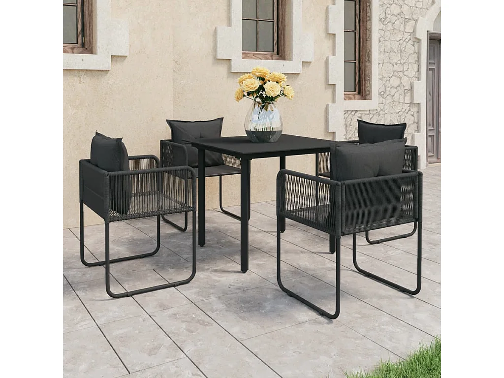 Mobili da giardino 5 pezzi in resina PVC intrecciato Nero