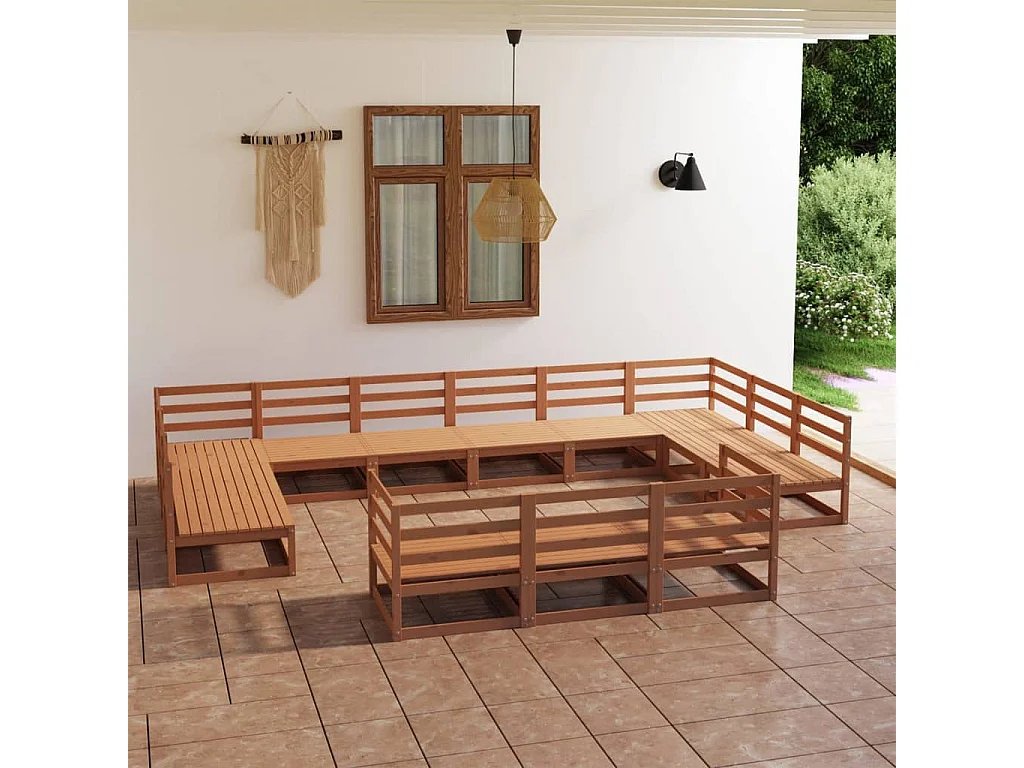 Salon de jardin 13 pcs bois de pin massif
