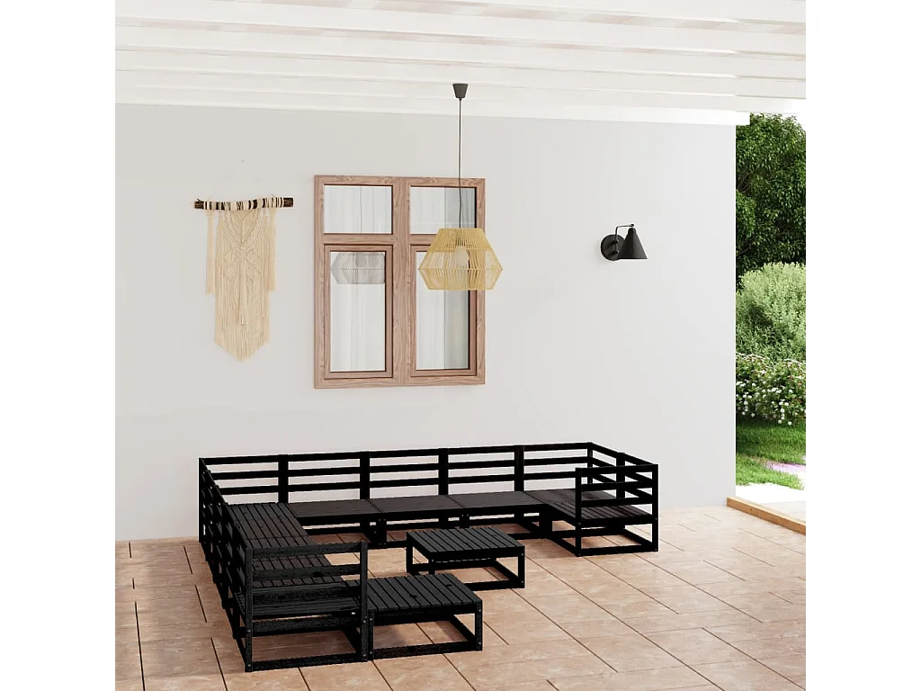 Salon de jardin 12 pcs bois de pin massif