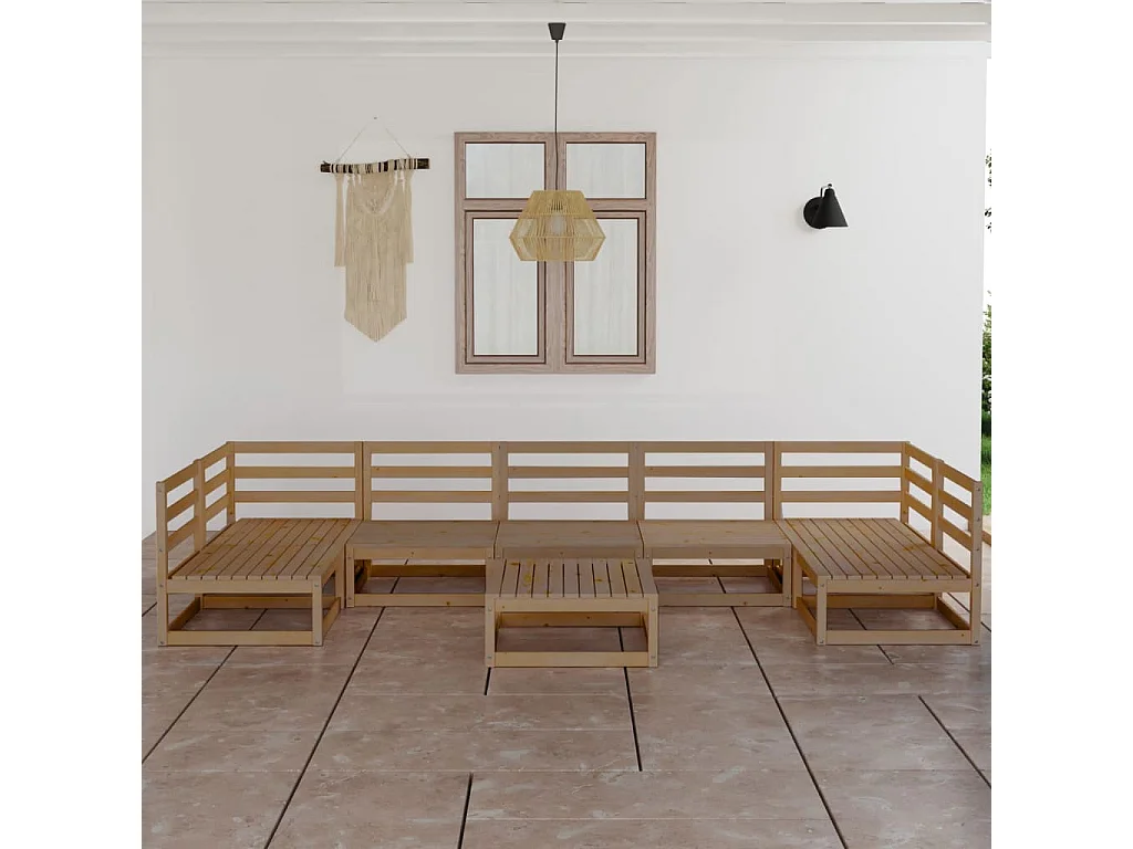 Salon de jardin 8 pcs bois de pin massif