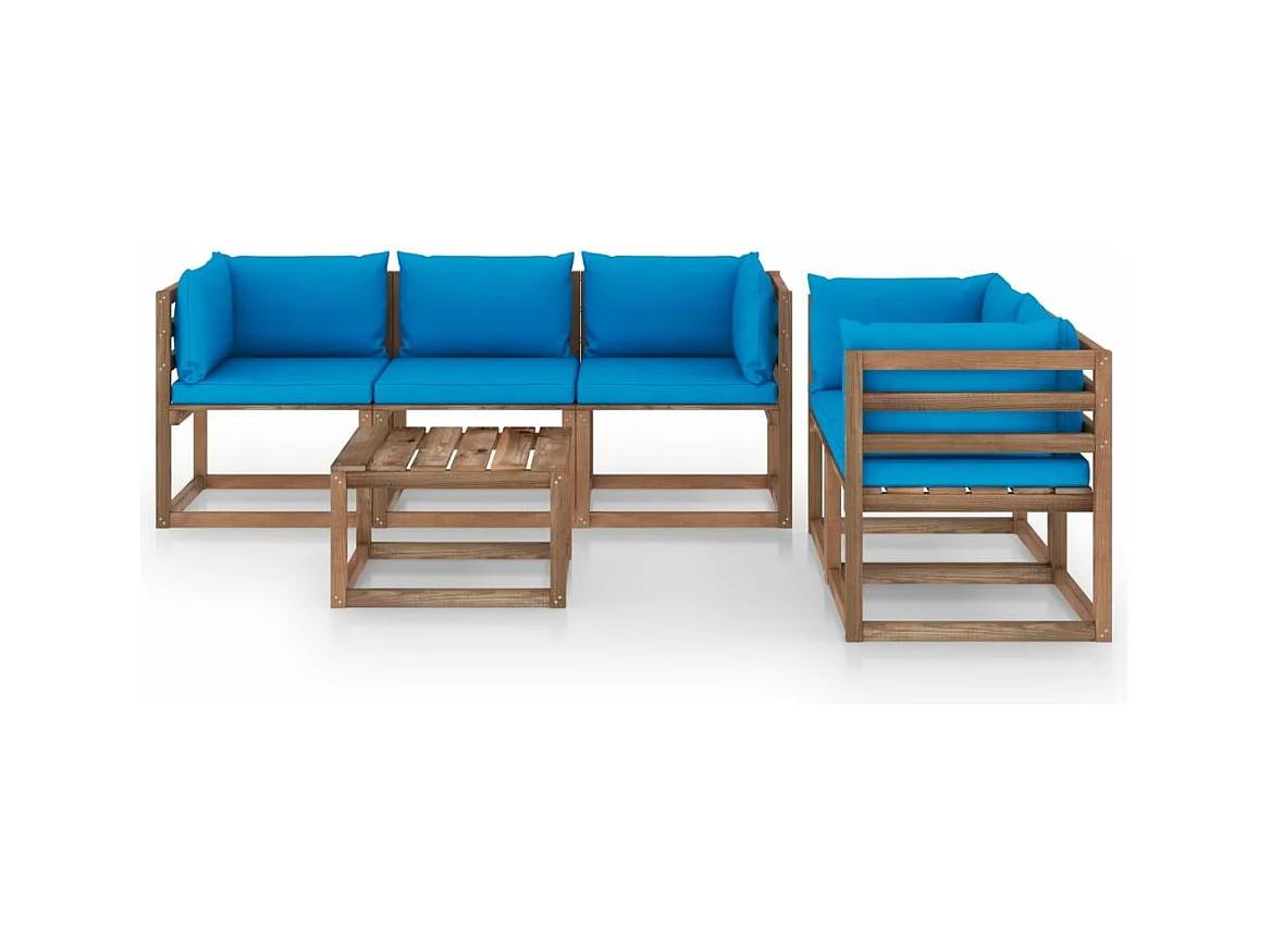 Salon de jardin 6 pcs avec coussins bleu clair