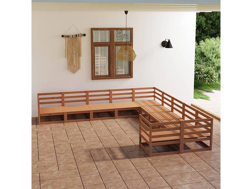 Salon de jardin 10 pcs bois de pin massif