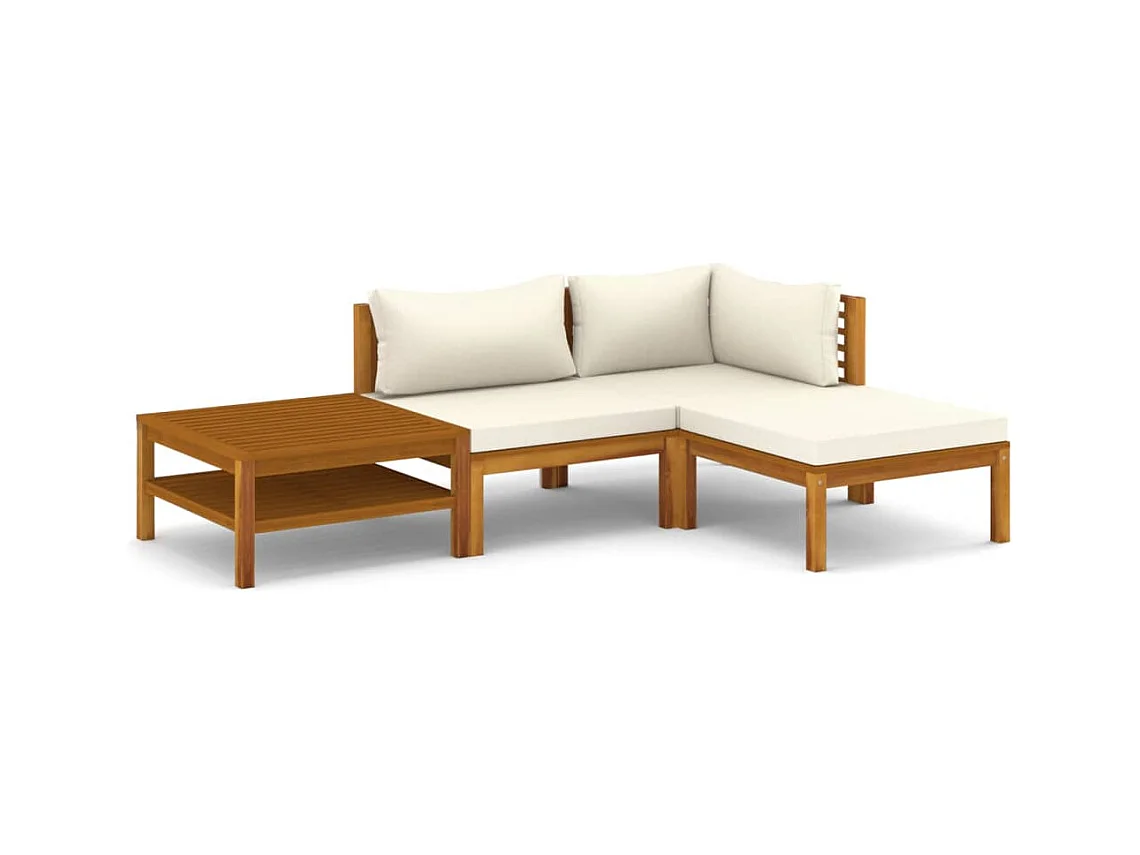 Salon de jardin 4 pcs avec coussin crème Bois d'acacia solide