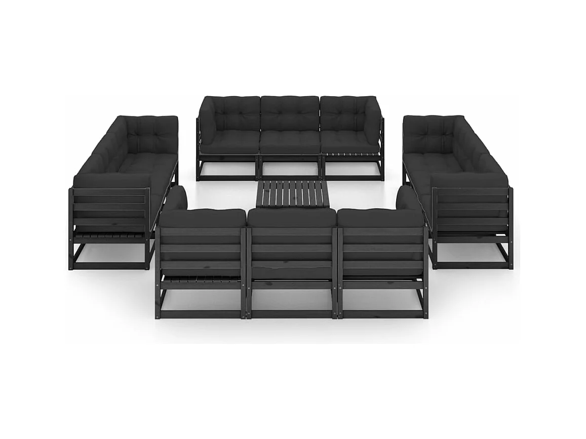 Salon de jardin 13 pcs avec coussins Bois de pin massif