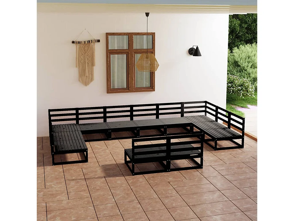 Salon de jardin 12 pcs bois de pin massif