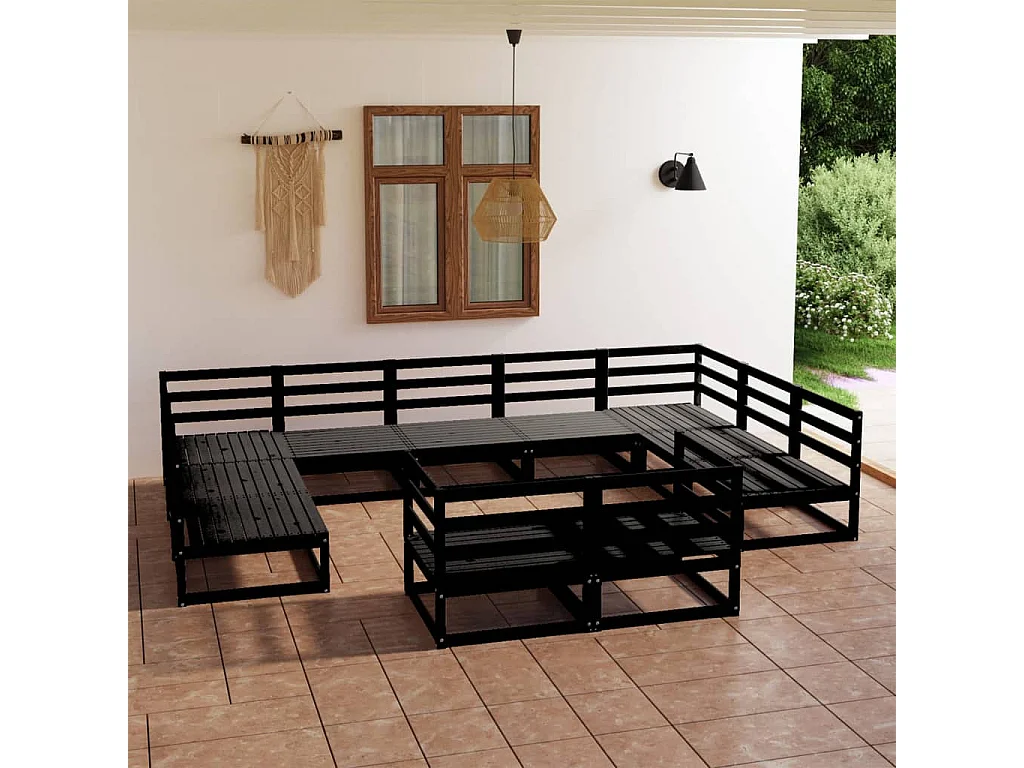 Salon de jardin 11 pcs bois de pin massif
