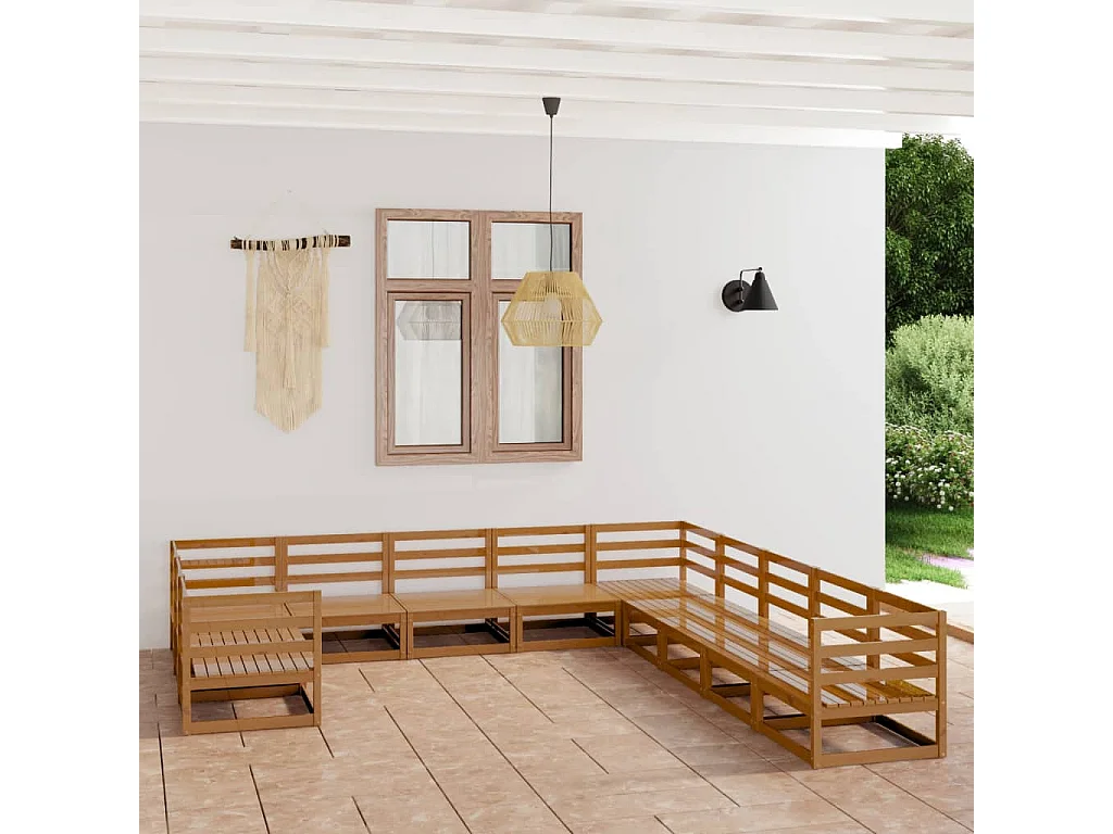 Salon de jardin 11 pcs bois de pin massif