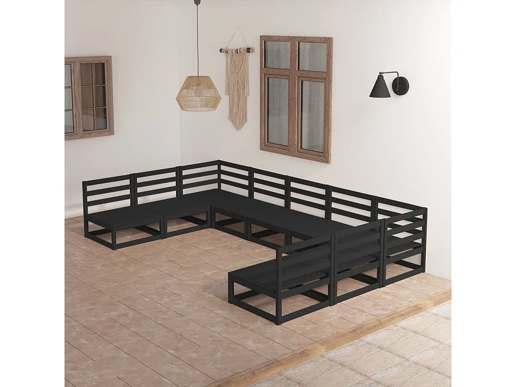 Mobili da giardino 9 pezzi in legno di pino massiccio