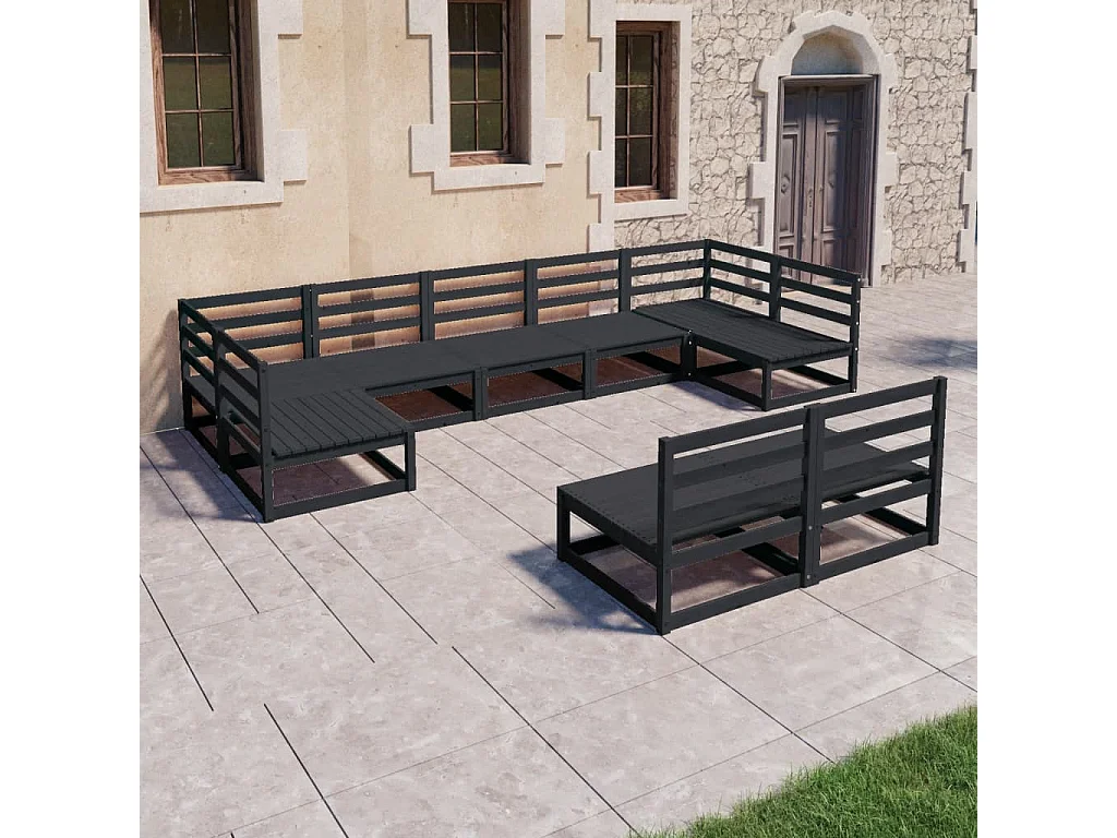 Salon de jardin 9 pcs bois de pin massif